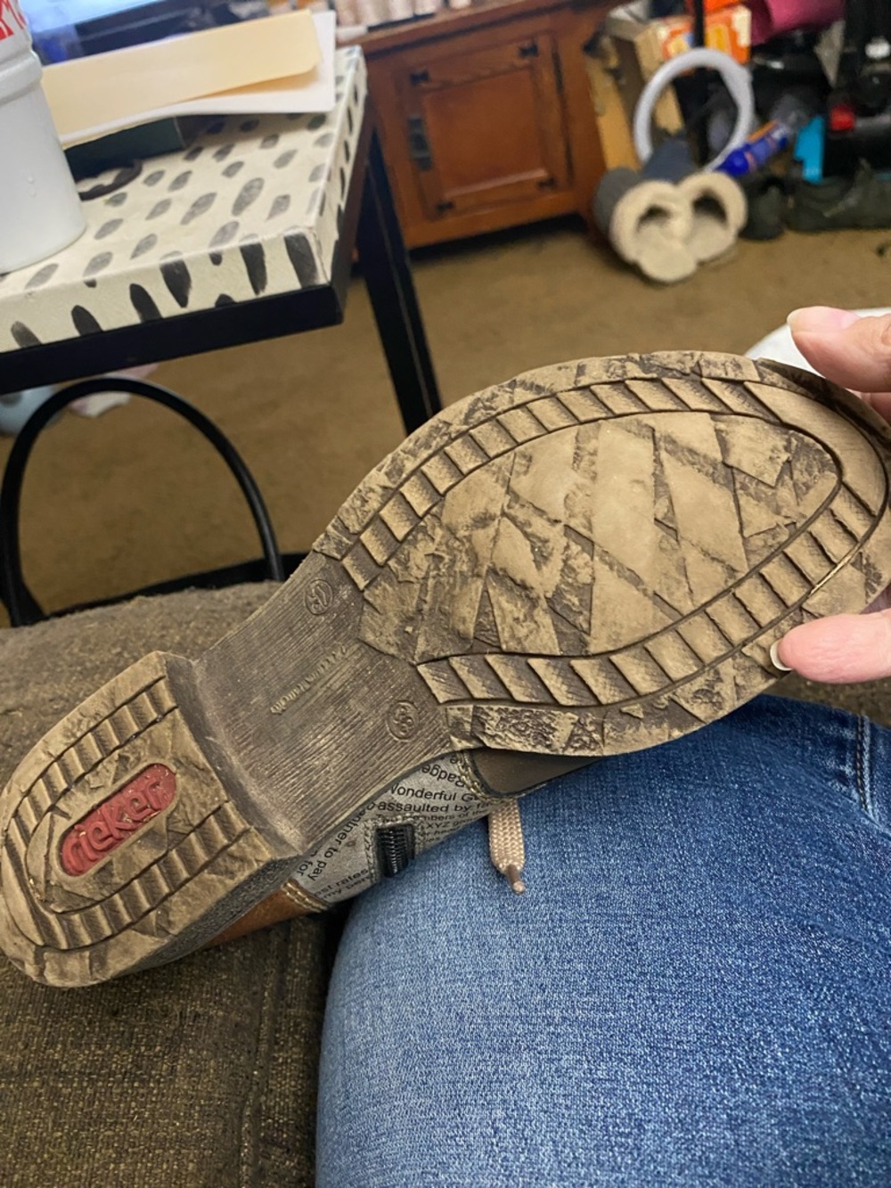 Rieker Newsprint Brown and Tan Lace-Up Ankle Boots - Picture 3 of 4